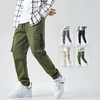 M-8XL mænds casual overalls elastisk bælte Klassisk udendørs multi-lomme, Åndbar Mode værktøjsholder-Mænds bukser