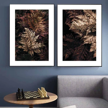 Black Style Tropiske Planter Plakat Golden Ferms Dekorative Billede Moderne Kunst på væggene Malerier til stuen i Hjemmet Indretning