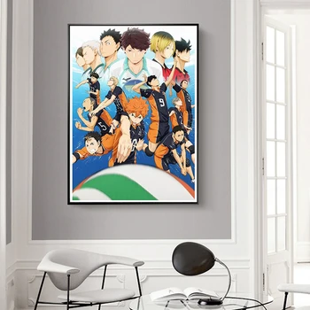 Anime Plakat Volleyball Dreng Lærred Maleri Haikyuu Japansk Tegneserie Stil Plakat Cuadros Væg Kunst Billeder til stuen