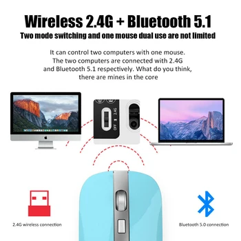 2,4 G Trådløse Bluetooth 5.1 Genopladelige Dual Mode-LED ' en Mus med USB-Modtager til Bærbare PC Slim Silent Mus Mus