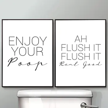 Sjove Badeværelse Tegn på Lærred, Plakat Wall Art Prints Nyde Din Overbygning skal Du Vaske dine Hænder Skylle det Toilet Tegn Badeværelse Indretning