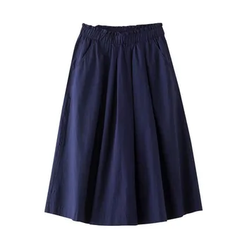 Bomuld Vintage Kvinder tøj Bunde 2020 Ren Kvinder Casual Nederdel til pige plisserede Kvindelige nederdele med pocket Stor Størrelse 7XL