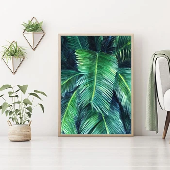 Tropical Palm Leaf Botaniske Grønne Planter Blad Nordiske Plakat Væg Billeder Til Stue Væg Kunst, Lærred Maleri Uden Ramme