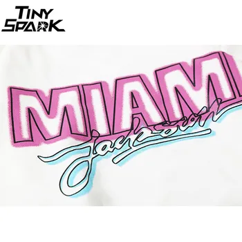Miami Pullover Sweatshirt Pink Brev Print Mænd Hip Hop Pullover Hoodie Sweatshirt 2020 Efteråret Varme Tøj Streetwear Bomuld