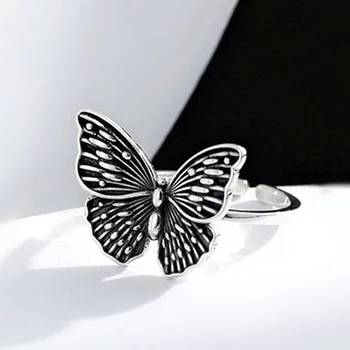 Foxanry 925 Sterling Sølv Charmerende Ringe til Kvinder, Par INS Mode Thai Sølv Butterfly fødselsdagsfest Smykker Gaver