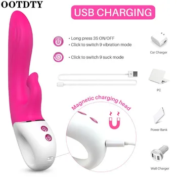 Kvinder G-Spot Vibrator Sugende Stimulation 9 Frekvens Dildo Massageapparat USB-Genopladelige Voksen Sex Legetøj til Par