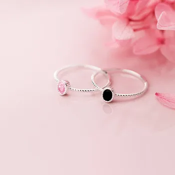 WANTME Mode Sød Bane Sort Pink CZ Ringe til Kvinder Ægte 925 Sterling Sølv Minimalistisk Bryllup Smykker Tilbehør
