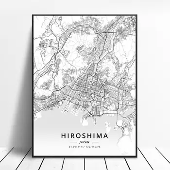 Fukuoka Hiroshima Til Kyoto Kumamoto I Nagoya I Japan Lærred Kunst Plakat Kort