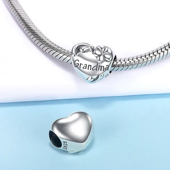 SG 925 sterling sølv mode love Grandma Heart perler charms og vedhæng til kvinder, der passer oprindelige Europa armbånd til smykkefremstilling