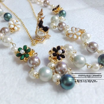 Koreanere Bohemia dobbelt Multi-lag lag Blomster Perle Halskæde pearl smykker til kvinder pearl smykker lange stil halskæde