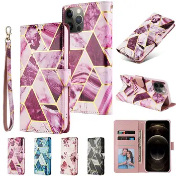 Bronzing Marmor Splejse Læder Flip Case Til iPhone 12 11 Pro Max antal Tegnebog, Mobiltelefon Case For iPhone 6 7 8 Plus X XS XS-XR Max Cover