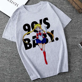 Sailor Moon Sne Hvid Print T-Shirt Spoof Personlighed Vogue Harajuku Sommeren Sjove Van Gogh Casual Løs Pink Kvinder Tøj