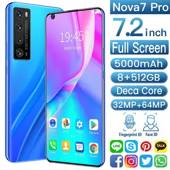 Glaxy Nova7Pro 8+256GB Face Unlock Andriod Smart Telefon 7.2 Tommer Store Skærm Deca Core MTK6899 Mobil Mobiltelefon Globale 5G LTE Band