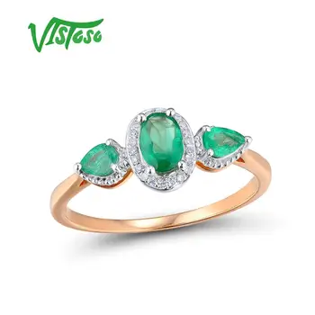 VISTOSO guldringe Til Kvinder Ægte 14K 585 Guld Ring Magic Emerald Funklende Diamant Engagement Jubilæum Fine Smykker