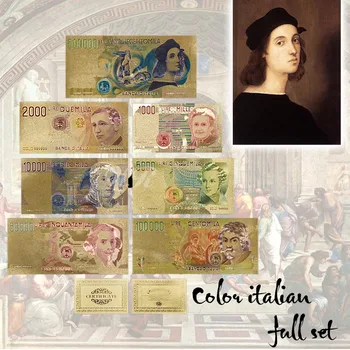 Farverige Italien Lira Seddel Sæt 7pcs Komplet Sæt Normal Guld Folie Seddel italiensk Valuta Souvenir Til Dekoration
