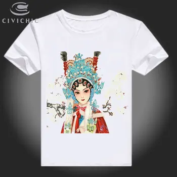 CIVI SMARTE Kinesiske Retro Style T-Shirten til Kvinder Peking Opera Print-Toppe Mand Plus Size Groot Tees Oriental Etniske Løs Tshirt WST133