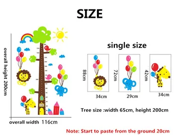 Big Tree Dyrenes Højde Mærkat 3D Wwall Klistermærker børneværelse Børnehave vægdekoration Klistermærker Baby Måling af Højde, Stang