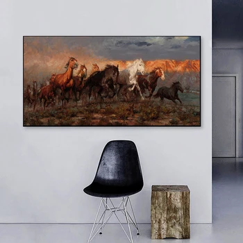 Moderne Maleri af En Gruppe af Farverige Køre Hest Dyr Print på Lærred Væg Kunst, Plakater Kunstneriske Billede til stuen