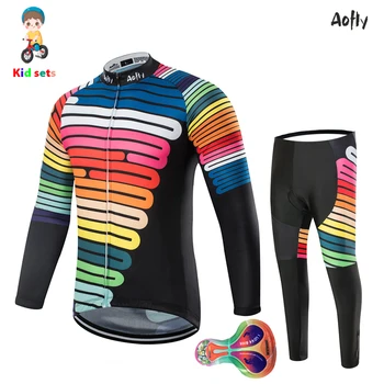 AOFLY Kid Børn er Color Bar Langærmet Cykling & Balance Bike Jersey Maske Grøn Silikone & Dyr Puder Holde Varm Vinter