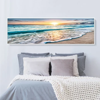 Solnedgang Over Havet Wave Beach Art Billede Med Hjem Indretning Landcape Lærred Maleri Print Og Plakater Væg Kunst Billede Til Stuen