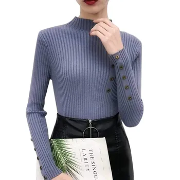 Kvinder Elegante Nye Stil Mode Design-Hals Lange Ærmer Strik Trøje Med Rullekrave Sweater Bunden Skjorte Slim Lange-Langærmet
