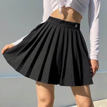 IAMSURE Preppy Stil Afslappet Brev Broderet 90'erne Plisseret Nederdel koreanske Streetwear moden, Høj Talje Mini Nederdel For Kvinder
