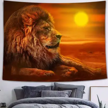 Lion beast Gobelin Dyreliv, natur-Tapetet Trippy Plads Gobeliner Væg Kunst for Soveværelse, Stue, Sovesal Indretning tissu vægmaleri