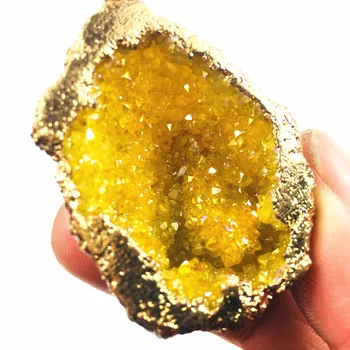 2stk naturlige agat chip crystal cave chip krystal klynge kvarts punkt forgyldt Brasilianske mineral prøve Julegave