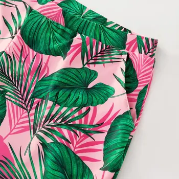 PatPat 2021 Nye Sommer Tankini Grønne Blad Print Pink Matchende Badetøj