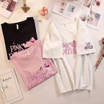 T-shirts Til Kvinder Bomuld Korte Ærmer Pink Panther Print Top Tees Damer Tegneserie T-Shirts Kvindelige Sommeren Afslappet T-shirt