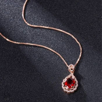 Bague Ringen Trendy Sølv 925 Smykker Luksus Halskæde til Kvinder, Kvindelige Vand Dråbe Formet Red Zircon Vedhæng Kravebenet Kæde Gave