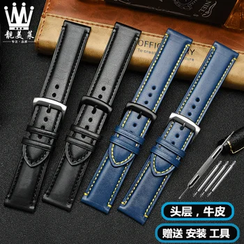 Høj kvalitet i ægte Læder Urrem af blå engel AT8020 JY8078 ure stropper 23mm blå sort farver