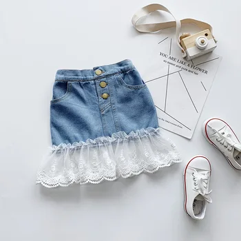 Jargazol Mode Kids Tøj Puff Ærmer Shirt&blonder Denim Nederdel koreanske Sommeren Små Piger, Tøj Sæt Søde Børn Outfits