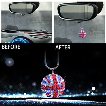 Union Jack Car Rear View Mirror, Vedhæng med Krystal Ornament Indretning Krystal FOR mini Cooper F55 F56 F60 R55 R56 R60