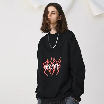 Falsk To Print Fleece Hætte Sweatshirts Og Hættetrøjer 2020 Herre Hipster Hip Hop Streetwear Sweatshirts Punk Rock Casual Beige Toppe