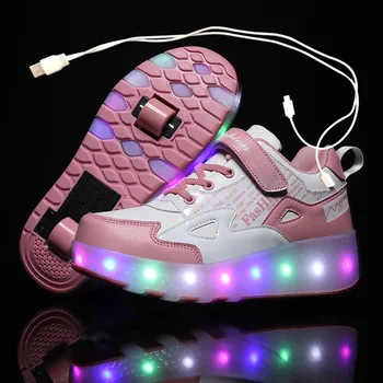 Eur27-43 To Sneakers Med Hjul USB-Opladning, Lysende Led-Lys op til 2020 Rulleskøjte Hjul Sko til drenge&piger Tøfler