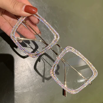 Klassisk Vintage Solbriller Kvinder Overdimensionerede Pladsen Rhinesotne Luksus Brand Designer Klare Nuancer Oculos