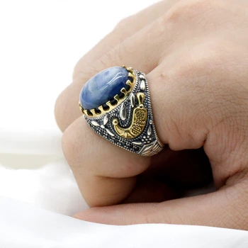 Hot salg 925 sterling sølv ring tyrkisk smykker Kyanite ring gennemsigtig sort spinel mænds ring Høj smykker