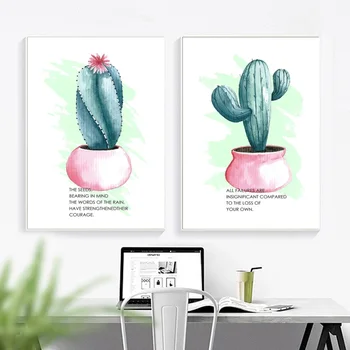 Nordisk Akvarel Kaktus Planter Og Tekst Dekoration Maling Væg Kunst, Plakater HD Udskrive Billeder Til Stue, Soveværelse Indretning