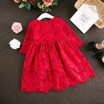 Red Ball Gown Formelle Piger dress Efteråret Prinsesse Tøj Steg Blomst Pige Kjole til Bryllup Kids Tøj 2-6T