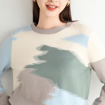 GCAROL Efterår og Vinter Kvinder Rainbow Tie Dye Sweater 30% Uld Bund Daglige Pullover, Løs, Afslappet, Kontor Arbejde Smart Pullover Top