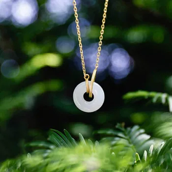 Naturlige Hvidt Hetian Jade Donuts Halskæde 925 Sølv Mode Smykker Kalcedon Amulet Gaver til Kvinder