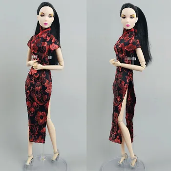 Røde Blomster Mode Dukke Tøj Til Barbie Dukke Kjole Outfits Traditionel Kinesisk Qipao Tøj 1/6 Dukker Tilbehør DIY-Toy