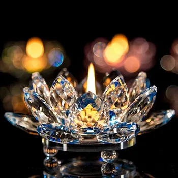 7 Farver Krystal Glas Lotus Blomst Stearinlys, Te Lys Holder Buddhistiske Lysestage Bryllup Bar Part Valentine ' s Day Dekoration