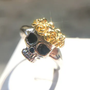 Guld Steg Blomst Kraniet Ringe Kvinder Mænd Punk Skelet Sølv Farve Engagement Finger Ring Europen Amerikanske Nyt Design