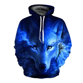 Kvinder/Mænd Athleisure Hoodie Løs Sport Hætte Hættetrøjer Blå Rose Wolf 3D-Print Sweatshirt S-3XL Hoody Efterår og Vinter Pullover