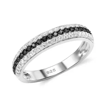 SANTUZZA 925 Sterling Sølv Ringe For Kvinder, Sorte og Hvide Sten, Runde Cubic Zirconia Fine Smykker, Ringe