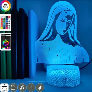App Control Jomfru Maria 7 Farver 3d Led Nat Lys Home Party Dekoration Børn Studere Event Cool Akryl bordlampe