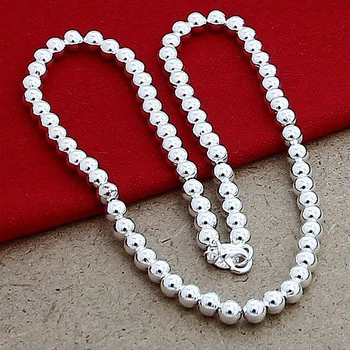 925 Sølv Smykker Sæt Mode 6MM Perle Halskæde Armbånd Til Kvinder Kostume Smykker Sæt