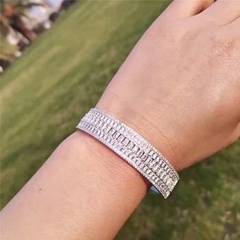 17 stilarter Armbånd kanal Bane Simuleret Diamant Engagement Armbånd til Kvinder Luksus 18K Hvide Guld fyldt bryllup Smykker